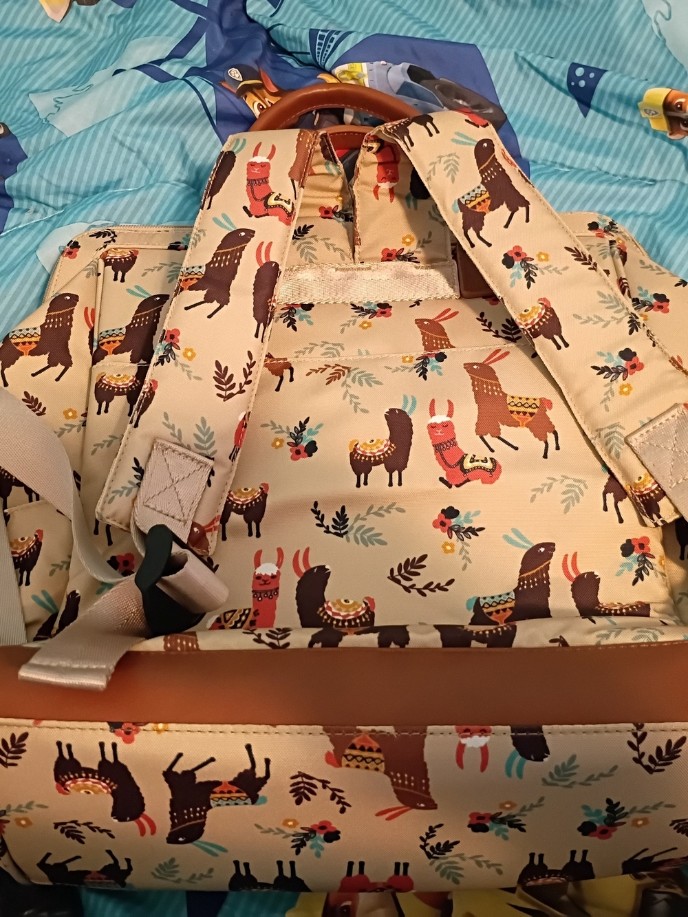 Maevn Llama Print Cream Nurse Backpack with Brown Trim - Picture 3 of 6